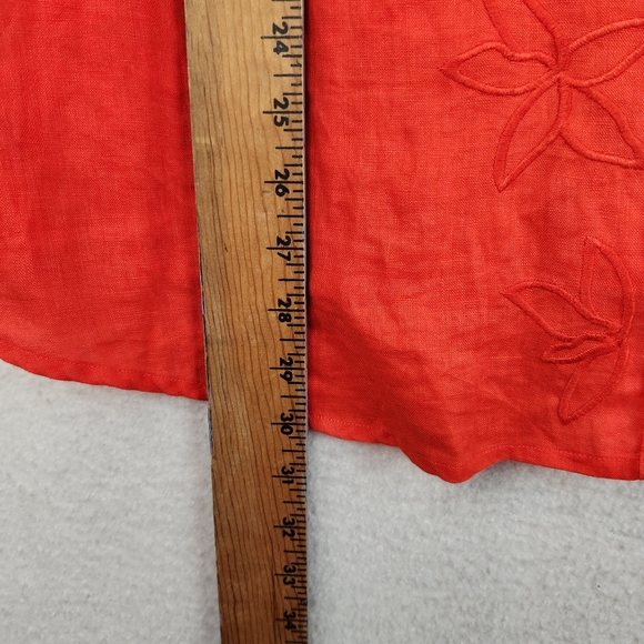 Alexandra Bartlett Womens Size 3X Red Button Down Floral Embroidered Linen Top - Picture 6 of 10